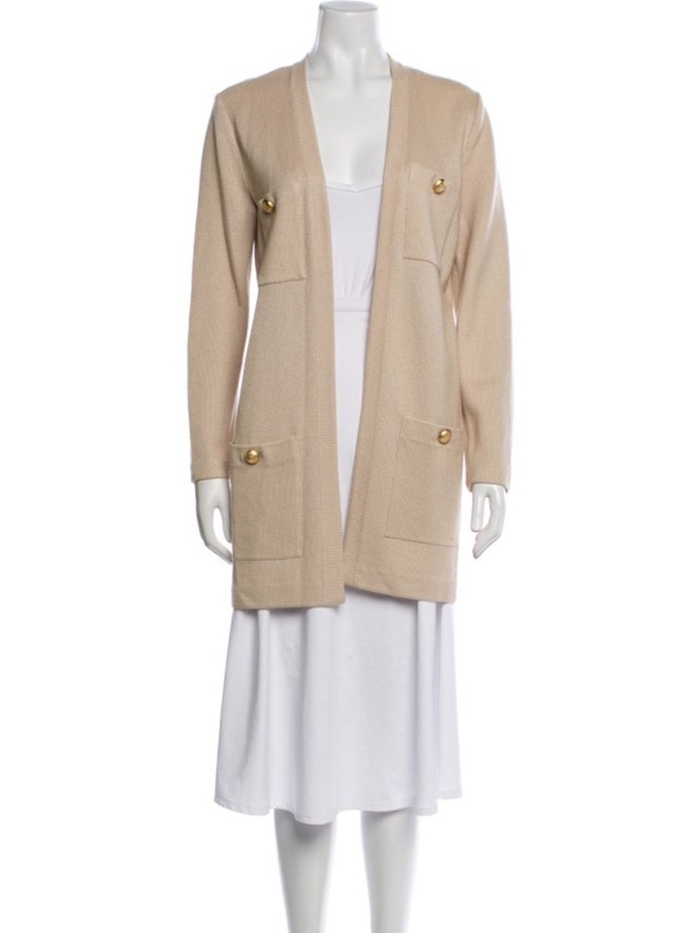 St. John Cream Open-Front Knit Blazer with Gold Buttons